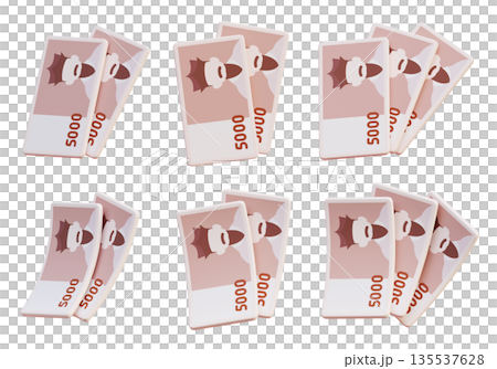 Multiple South Korean 5000 Won Banknotes 3D Render 135537628