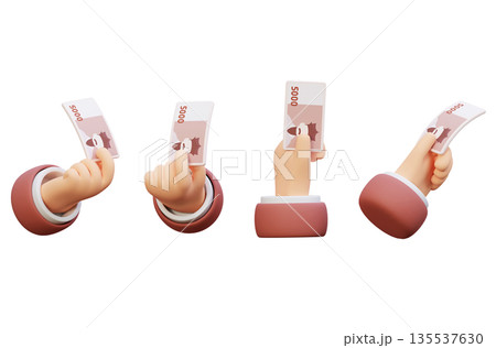 Hand Holding South Korean 5000 Won Banknote 3D Graphic Hand Holding South Korean 5000 Won Banknote 3D Graphic 135537630