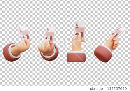 Hand Holding South Korean 5000 Won Banknote 3D Graphic 135537630