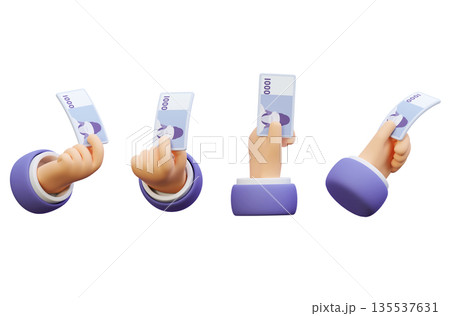 Hand Holding South Korean 1000 Won Banknote 3D Graphic 135537631