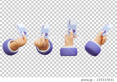 Hand Holding South Korean 1000 Won Banknote 3D Graphic 135537631