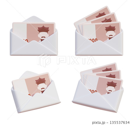Korean 5000 Won Banknotes in White Paper Envelope 3D Render Korean 5000 Won Banknotes in White Paper Envelope 3D Render 135537634