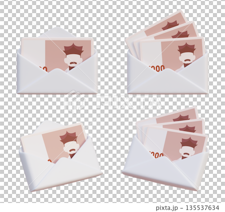 Korean 5000 Won Banknotes in White Paper Envelope 3D Render 135537634