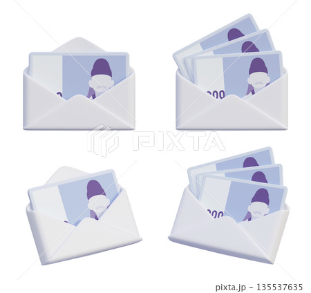 Korean 1000 Won Banknotes in White Envelope 3D Render 135537635