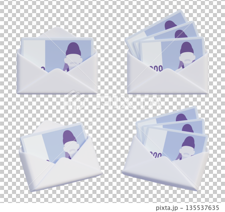 Korean 1000 Won Banknotes in White Envelope 3D Render 135537635