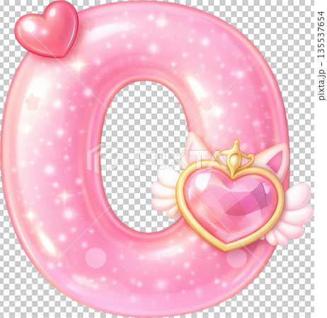 A glossy pink letter O adorned with magical hearts and glitter 135537654