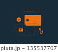 Credit card fraud protection - mobile banking with phishing hook shield lock gears checkmark symbolizing cybersecurity scam prevention technology safety digital finance concept vector illustration 135537707
