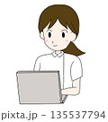 病院でパソコン作業をする女性看護師のイラスト 135537794