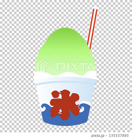 かき氷のイラスト 日本の縁日 祭 屋台 素材 食べ物 メロン 135537893