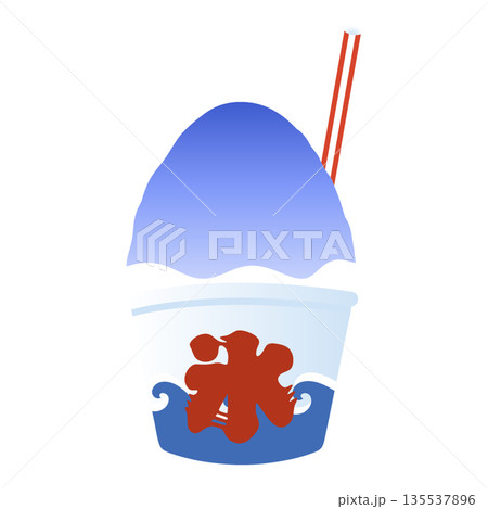 かき氷のイラスト 日本の縁日 祭 屋台 素材 食べ物 青 135537896