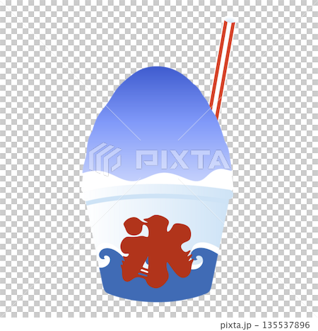 かき氷のイラスト 日本の縁日 祭 屋台 素材 食べ物 青 135537896