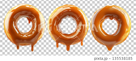 Tasty round donut topped with caramel and vanilla glaze swirl, isolated on white transparent background Tasty round donut topped with caramel and vanilla glaze swirl, isolated on white transparent background 135538185