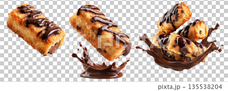 Set of Deep-fried moro bar pastry stuffed with chocolate on white transparent background, concept of New Zealand sweet dessert 135538204