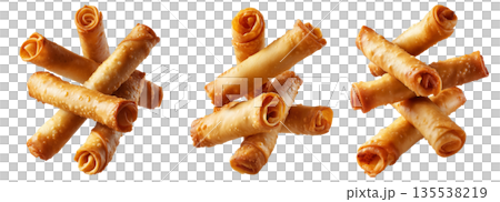 Fried cheese sticks wrapped in dough or spring rolls stacked in pile, isolated on white background, concept of Venezuela snack Fried cheese sticks wrapped in dough or spring rolls stacked in pile, isolated on white background, concept of Venezuela snack 135538219