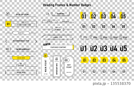 數字和標題標籤設計集 - 適用於步驟和點的向量素材 數字和標題標籤設計集 - 適用於步驟和點的向量素材 135538370