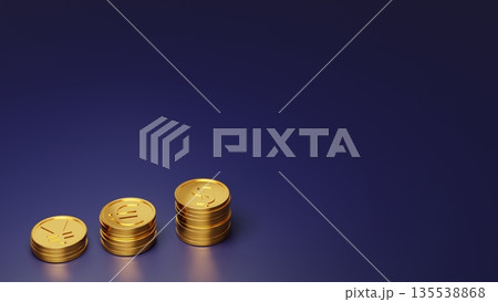 ネイビー背景の左側の金貨と右側の余白 信頼ある国際金融・ドル投資・安定運用のイメージ ネイビー背景の左側の金貨と右側の余白 信頼ある国際金融・ドル投資・安定運用のイメージ 135538868