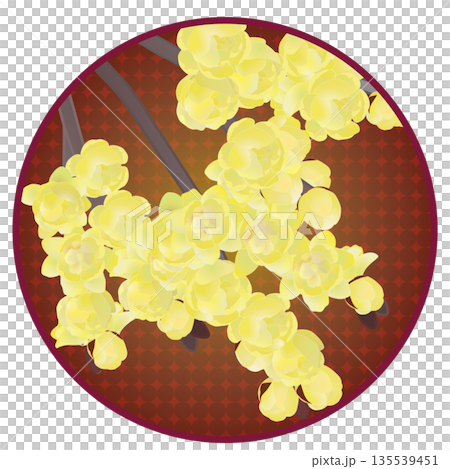 円形背景のついた蠟梅のイラスト 135539451