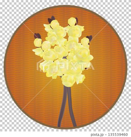 円形背景のついた蠟梅のイラスト 135539460