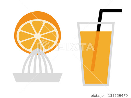 搾りたてみかんジュースのフラットイラスト 135539479