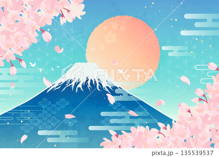 桜と富士山と日の出のイラスト_横4 135539537
