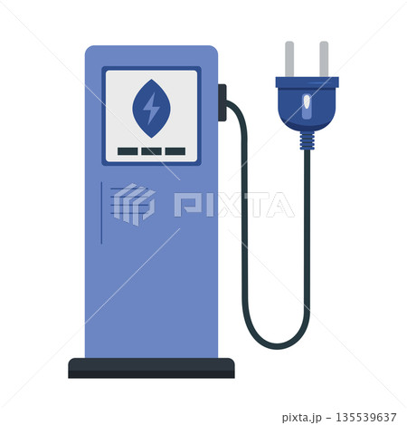 Electric vehicle charging station with plug and eco-friendly design elements for modern transport 135539637