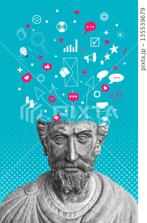 Set of icons for digital marketing strategy. Branding, website development, advertising, social media marketing, content management. Concept of social media marketing development. AD poster 135539679