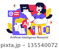Artificial Intelligence Research Vector Illustration Featuring Data Analysis, Neural Network Technology, and Innovation in a Flat Style Background 135540072