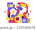 Artificial Intelligence Research Vector Illustration Featuring Data Analysis, Neural Network Technology, and Innovation in a Flat Style Background 135540076
