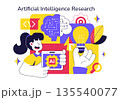 Artificial Intelligence Research Vector Illustration Featuring Data Analysis, Neural Network Technology, and Innovation in a Flat Style Background 135540077