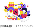 Artificial Intelligence Research Vector Illustration Featuring Data Analysis, Neural Network Technology, and Innovation in a Flat Style Background 135540080