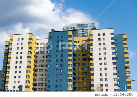 Building perspective view. Condominium architecture. Architecture building. Residential condominium. Modern condominium building. Architectural building in residential area. Rent apartment 135540200