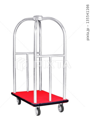 Stainless steel luxury trolley bag, hotel baggage cart isolated on white background Stainless steel luxury trolley bag, hotel baggage cart isolated on white background 135541166