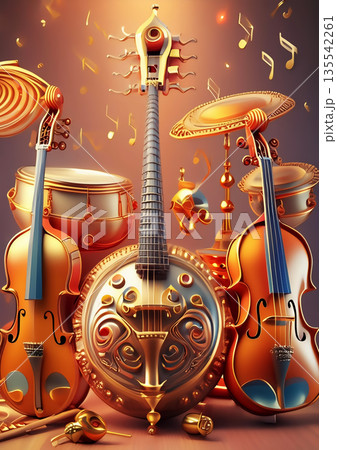 スタンドに立てかけたバイオリンの3dイラスト 135542261