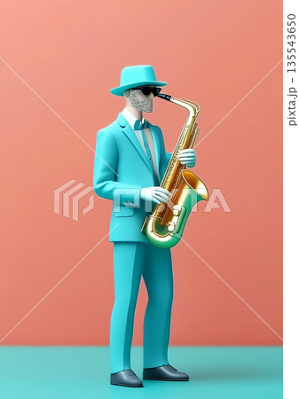 3dレンダリングのサックスを吹く男性 135543650