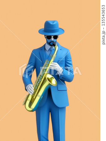 3dレンダリングのサックスを吹く男性 135543653