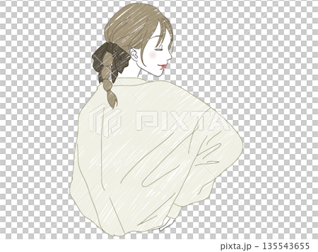 女子背對鏡頭,雙手叉腰 女子背對鏡頭,雙手叉腰 135543655