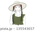 帽子をかぶる水着姿の女性 帽子をかぶる水着姿の女性 135543657