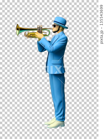 3dレンダリングのトランペットを吹く男性 135543699