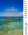 Fishing motorboats in beautiful turquoise water near the tropical exotic white beach in the Caribbean sea. 135543777