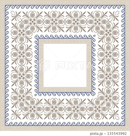 Vintage square plate with arabic pattern. Pattern of Greece and ancient Rome. European border. Typical egyptian, assyrian, greek. Template for laser cutting, textile, embroidery, plate, porcelain 135543992