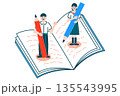 制服を着た男女の学生がノートの上で鉛筆を持っている勉強のイメージイラスト 135543995