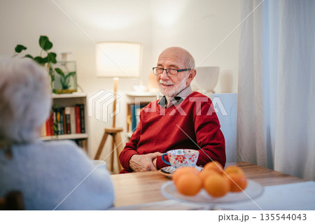 Senior couple enjoying quiet time together at home. Senior couple enjoying quiet time together at home. 135544043