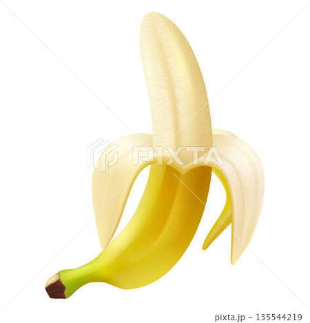 Realistic open banana isolated on white background. Half peeled banana. Vector illustration 135544219