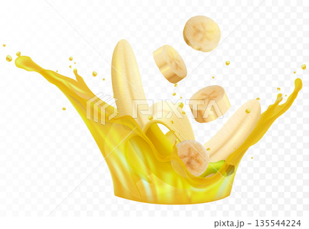Banana fresh juice realistic illustration. Fruit vector isolated on white background, banana icon 135544224