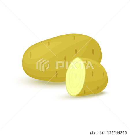 Potatoes vector icon in flat style. Isolated object. Vegetable from the garden. Healthy lifestyle. Organic food. Vector illustration. Potatoes vector icon in flat style. Isolated object. Vegetable from the garden. Healthy lifestyle. Organic food. Vector illustration. 135544256