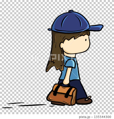 Girl carrying a brown bag and walk away fast cartoon illustration Girl carrying a brown bag and walk away fast cartoon illustration 135544300