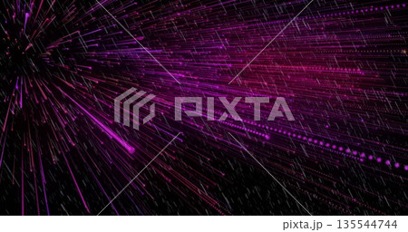 Streaming magenta and purple light streaks racing through virtual digital realm, with dotted trails 135544744