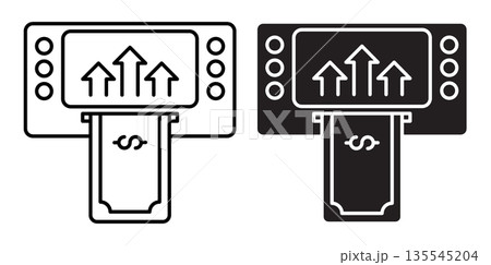Linear icon. Replenishing a bank account through a bill acceptor at a street bank terminal. Simple vector isolated on white background 135545204