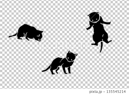 Loose black cat line drawing illustration 3 pose set (hand-drawn) Loose black cat line drawing illustration 3 pose set (hand-drawn) 135545214