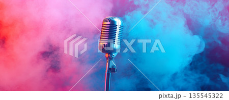 Vintage Microphone with Bright Smoke Effects 135545322